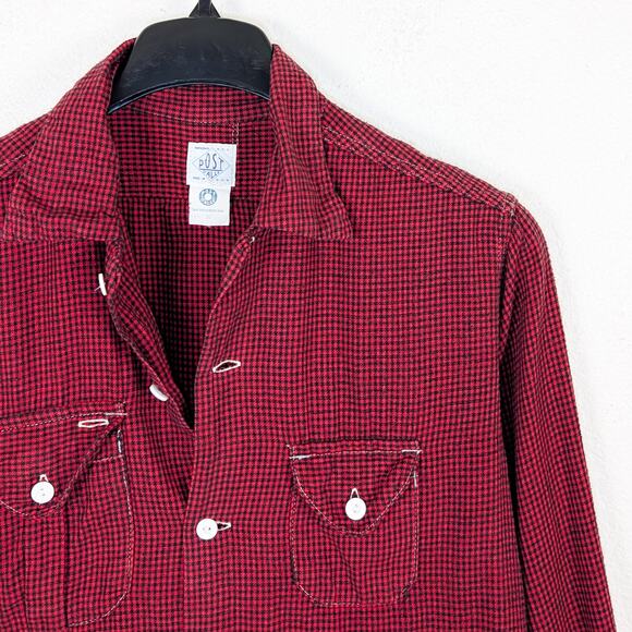 Post O'ALLS Men's Button up Shirt Red Mini check Size Medium - Picture 3 of 8